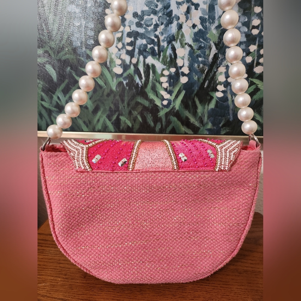 Viral Grapefruit Beaded Clutch with Pearl Strap. Only Used Once. In Ex Condition - Picture 6 of 11
